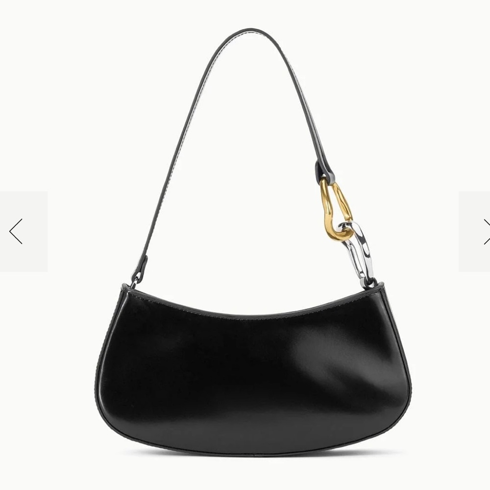 STAUD Black Leather Shoulder Bag with Gold and Silver Accents